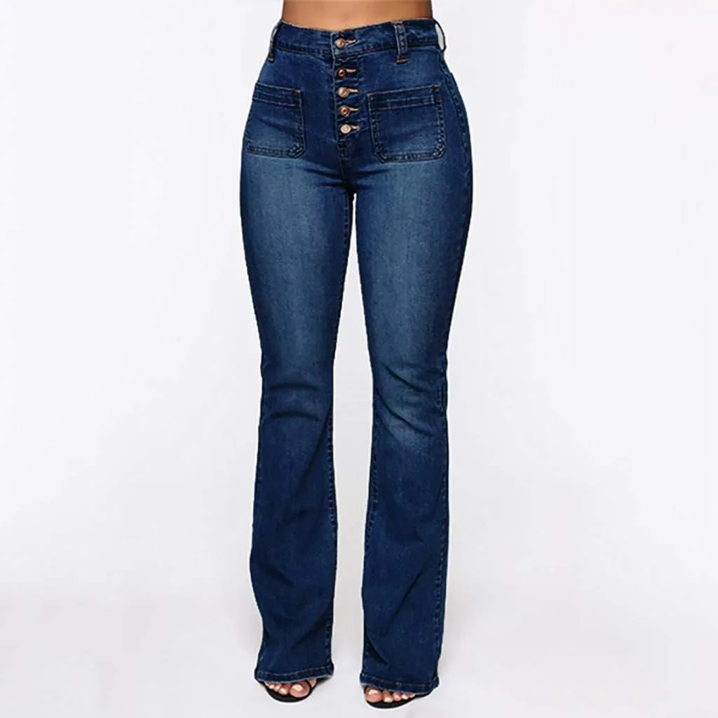 Women's Flare Bell Bottom Jeans High Waisted Casual Trendy Y2K Denim Pants Pocket Stretchy Sexy Classic Bootcut Pant