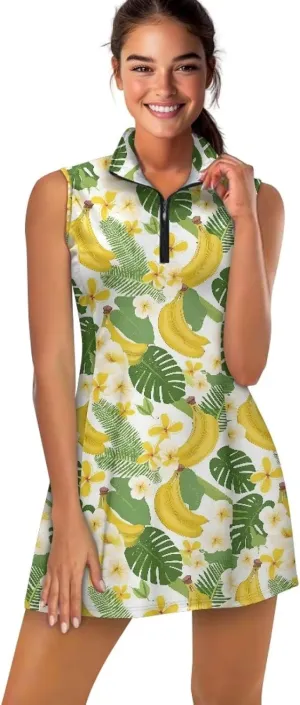 Women's Golf Tennis Dress Sleeveless Built in Shorts Golf Dress with Pockets Zipper Active Athletic Outfits
