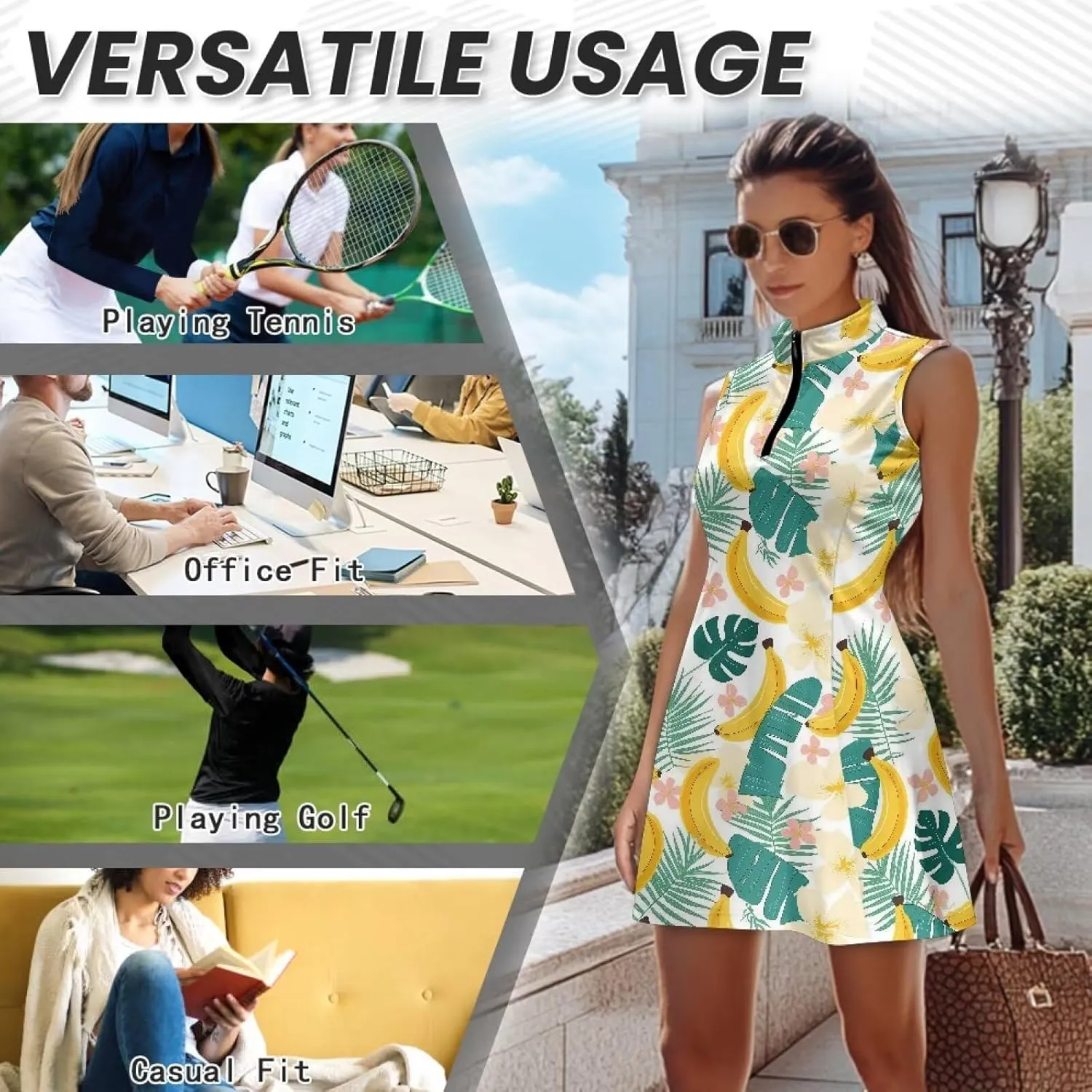 Women's Golf Tennis Dress Sleeveless Built in Shorts Golf Dress with Pockets Zipper Active Athletic Outfits
