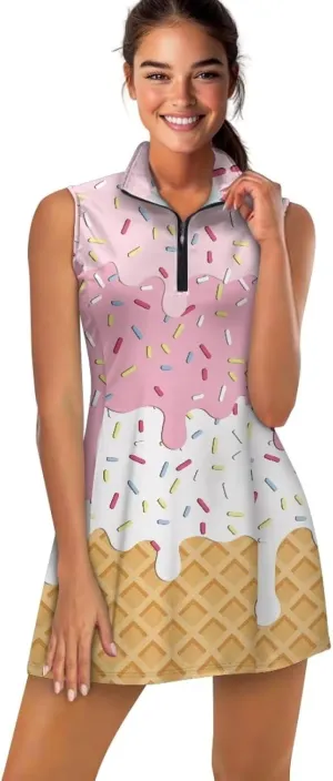Women's Golf Tennis Dress Sleeveless Built in Shorts Golf Dress with Pockets Zipper Active Athletic Outfits
