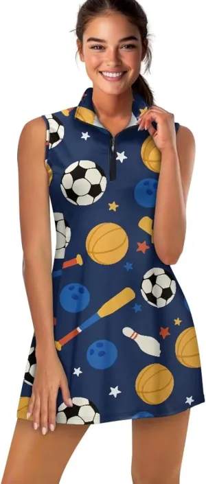 Women's Golf Tennis Dress Sleeveless Built in Shorts Golf Dress with Pockets Zipper Active Athletic Outfits