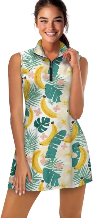 Women's Golf Tennis Dress Sleeveless Built in Shorts Golf Dress with Pockets Zipper Active Athletic Outfits