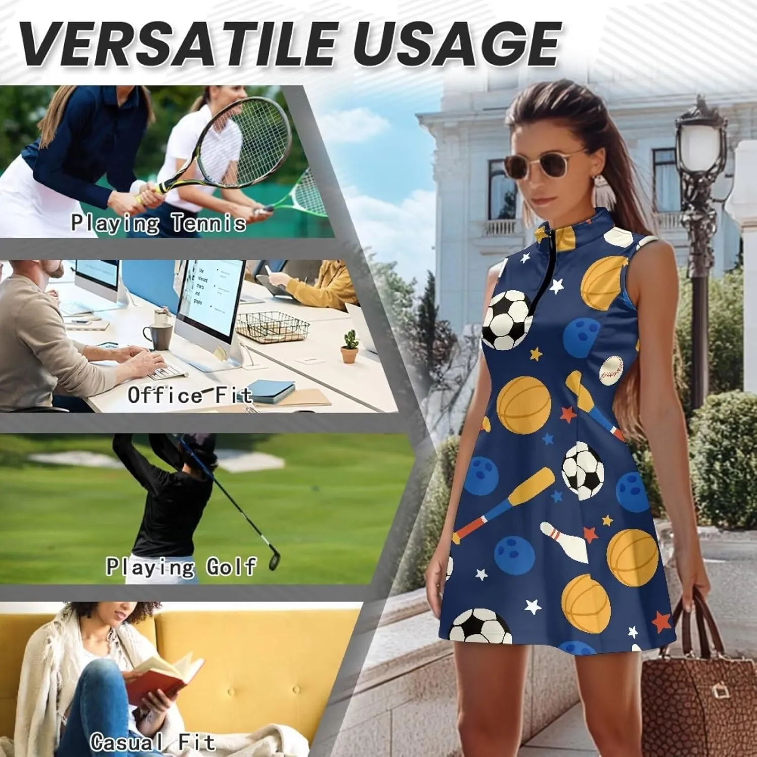 Women's Golf Tennis Dress Sleeveless Built in Shorts Golf Dress with Pockets Zipper Active Athletic Outfits
