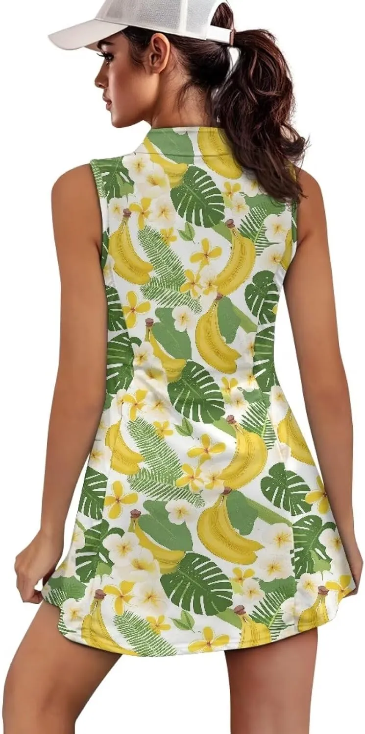Women's Golf Tennis Dress Sleeveless Built in Shorts Golf Dress with Pockets Zipper Active Athletic Outfits