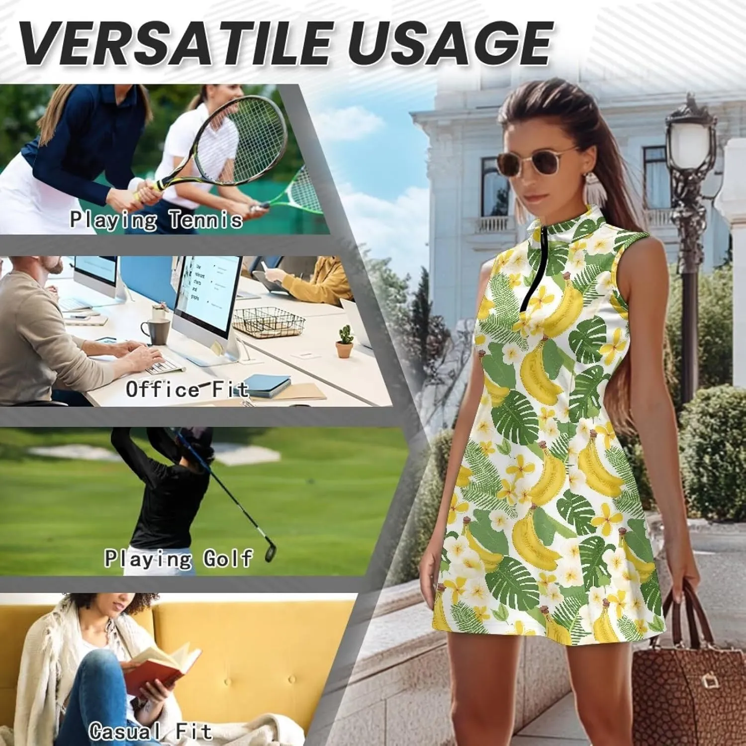Women's Golf Tennis Dress Sleeveless Built in Shorts Golf Dress with Pockets Zipper Active Athletic Outfits