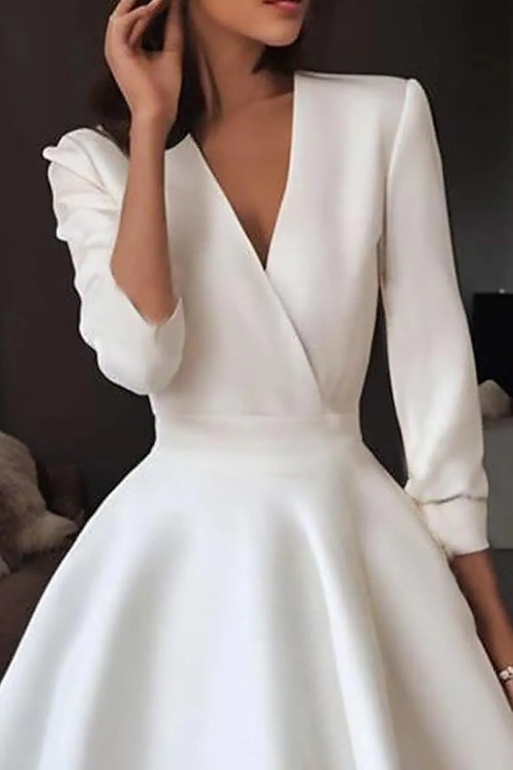 Women's Half Sleeves Tea Length Wedding Guest Dress Satin A Line Midi Evening Dress Elegant Prom Party Dress