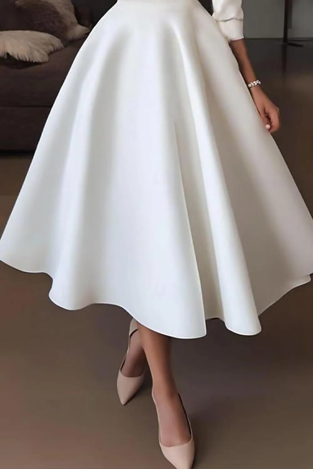 Women's Half Sleeves Tea Length Wedding Guest Dress Satin A Line Midi Evening Dress Elegant Prom Party Dress
