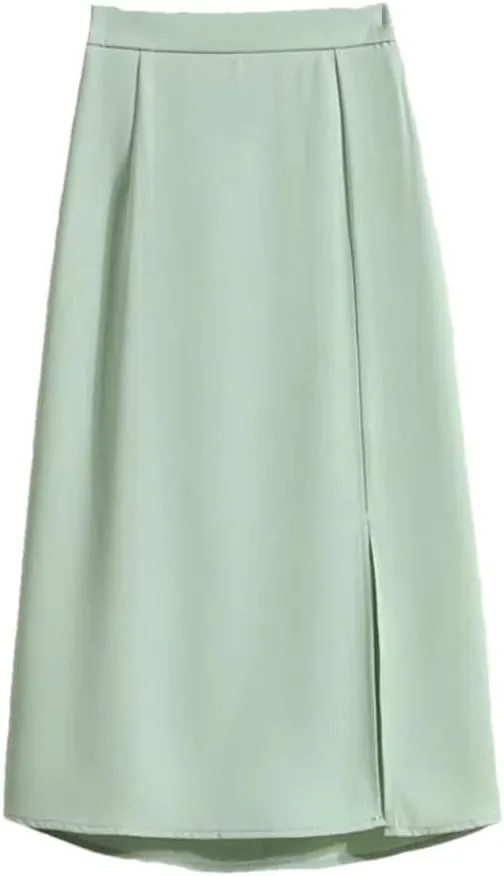 Women's High Waist A-Line Skirt Solid Color Loose Dress Elastic Split Casual Trendy Summer Skirts