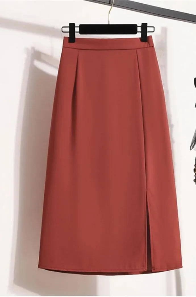 Women's High Waist A-Line Skirt Solid Color Loose Dress Elastic Split Casual Trendy Summer Skirts