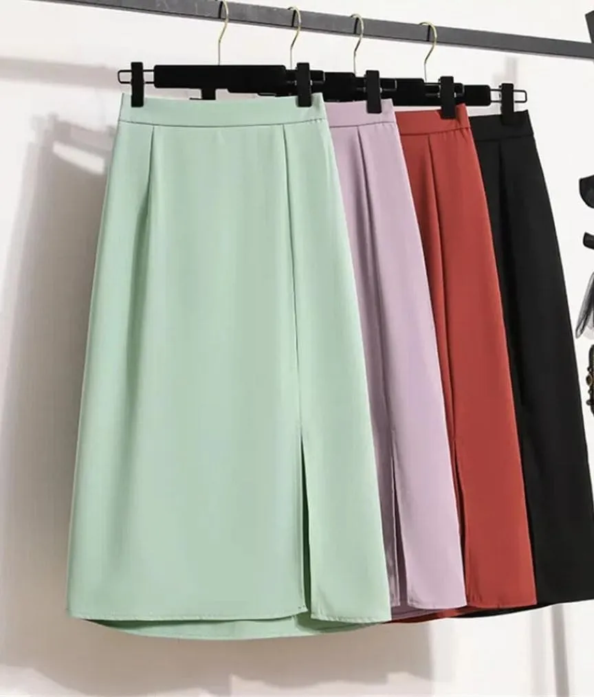 Women's High Waist A-Line Skirt Solid Color Loose Dress Elastic Split Casual Trendy Summer Skirts