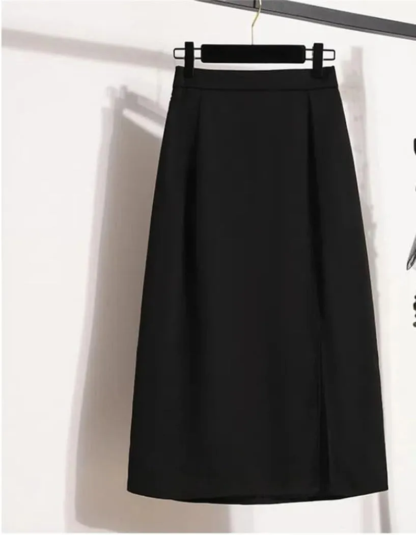 Women's High Waist A-Line Skirt Solid Color Loose Dress Elastic Split Casual Trendy Summer Skirts