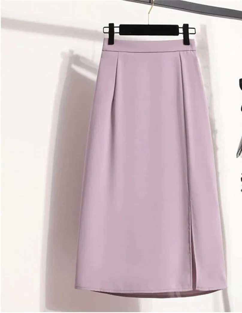 Women's High Waist A-Line Skirt Solid Color Loose Dress Elastic Split Casual Trendy Summer Skirts