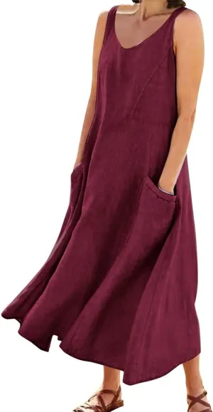 Womens Linen Dresses 2025 Boho Sleeveless Halter Dress Maxi Flowy Cute Plus Size Sundresses Dressy Casaul Vacation