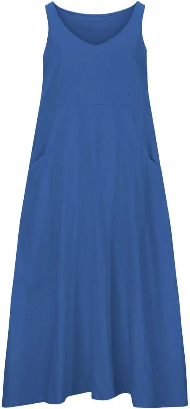 Womens Linen Dresses 2025 Boho Sleeveless Halter Dress Maxi Flowy Cute Plus Size Sundresses Dressy Casaul Vacation