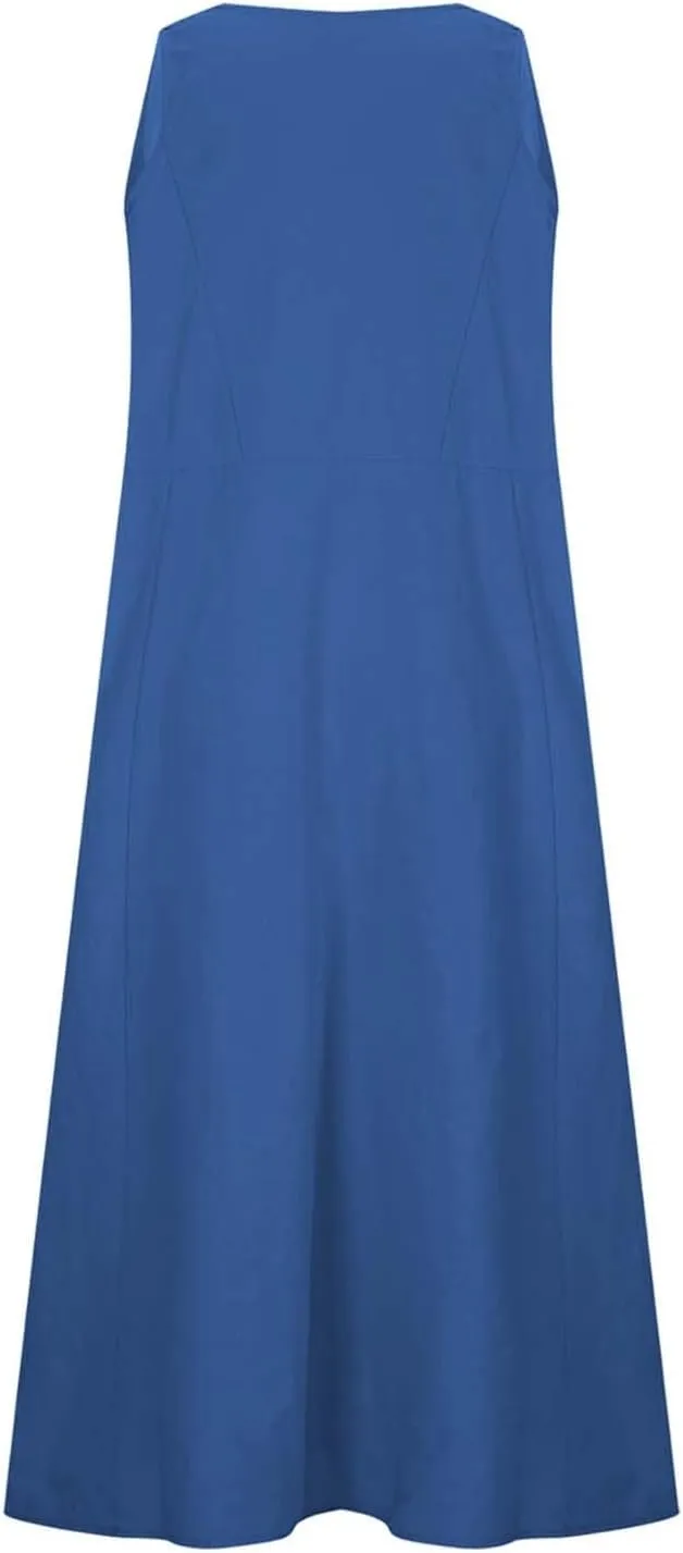 Womens Linen Dresses 2025 Boho Sleeveless Halter Dress Maxi Flowy Cute Plus Size Sundresses Dressy Casaul Vacation
