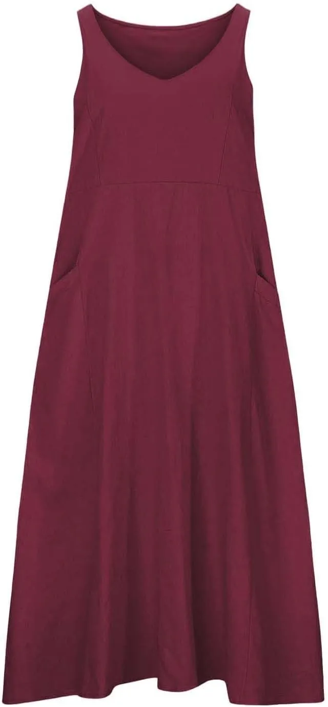 Womens Linen Dresses 2025 Boho Sleeveless Halter Dress Maxi Flowy Cute Plus Size Sundresses Dressy Casaul Vacation