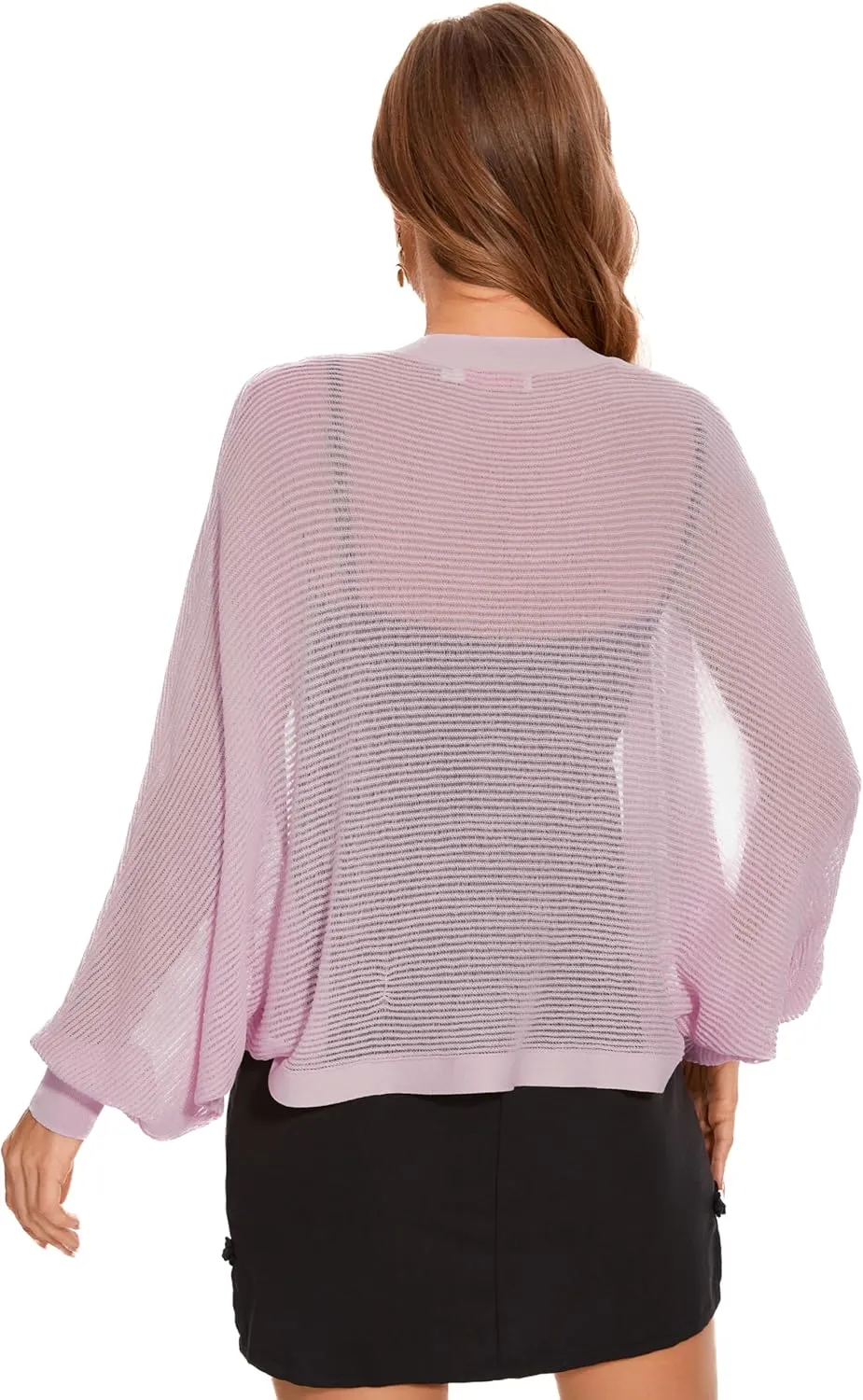 Women's Long Batwing Sleeve Shrug Cardigan Lightweight Cropped Bolero Open Front Casual Knit Top for Dresses