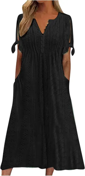 Women's Maxi Dresses 2025 Summer Casual Loose Trendy Short Sleeve Round Neck Solid Floral Printed Maxi Dress, S-3XL