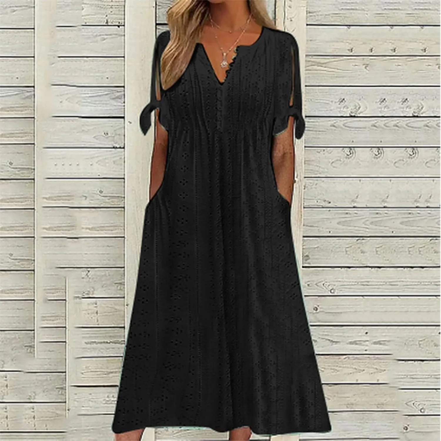 Women's Maxi Dresses 2025 Summer Casual Loose Trendy Short Sleeve Round Neck Solid Floral Printed Maxi Dress, S-3XL