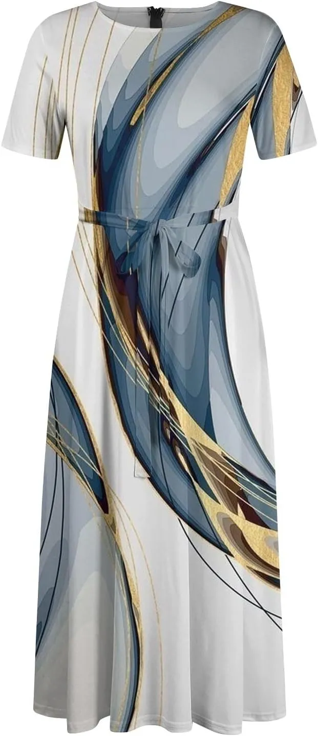 Women's Maxi Dresses Summer Casual Loose Trendy Short Sleeve Floral Print Solid Flowy Dress 2025 Plus Size, XL-5XL