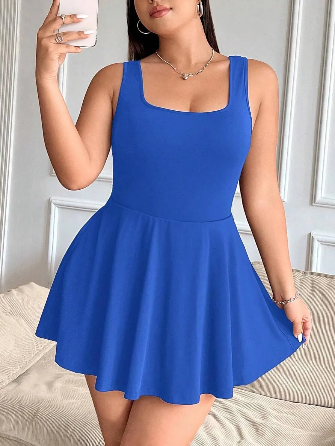 Women's Play Dress, Short Sleeve Mini Skirt with Pockets, Black, Size XL