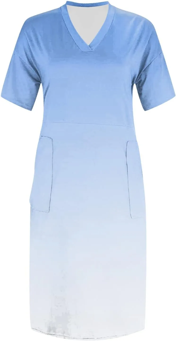 Women's Plus Size Dresses Short Sleeve V Neck Midi Beach Vacation Casual Dress with Pockets for Curvy Women