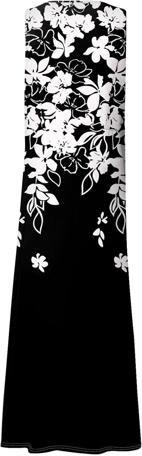 Womens Plus Size Summer Dresses 2025 Gradient Ombre Trendy Casual Vacation Sleeveless Boho Tank Midi Pockets Sundresses