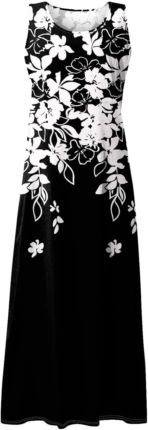 Womens Plus Size Summer Dresses 2025 Gradient Ombre Trendy Casual Vacation Sleeveless Boho Tank Midi Pockets Sundresses