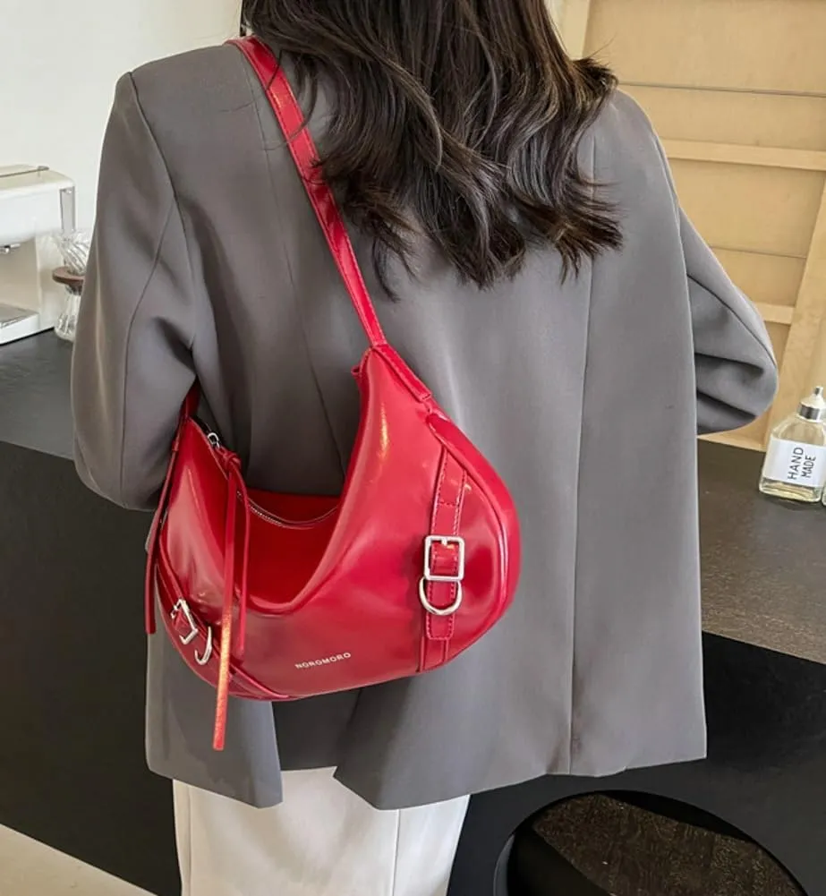 Womens PU Leather Hobo Bag Trendy Shoulder Bag Purse Slouchy Tote Bag Modern Handbag Satchel