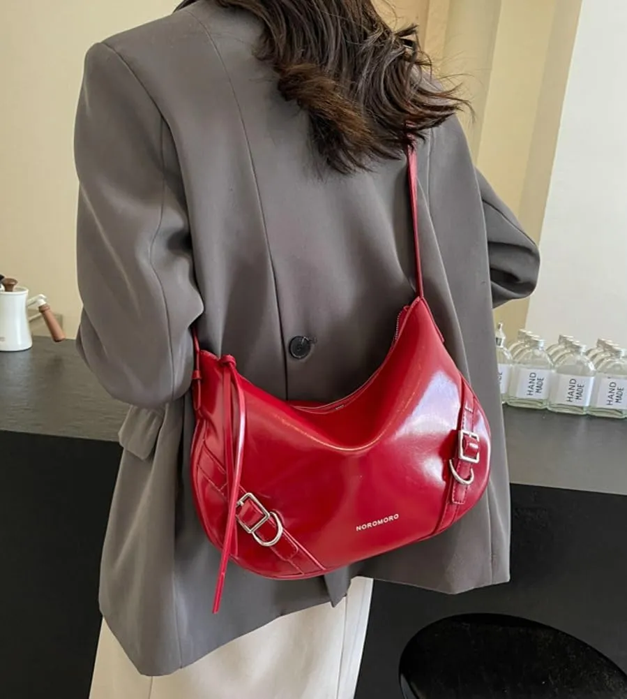 Womens PU Leather Hobo Bag Trendy Shoulder Bag Purse Slouchy Tote Bag Modern Handbag Satchel