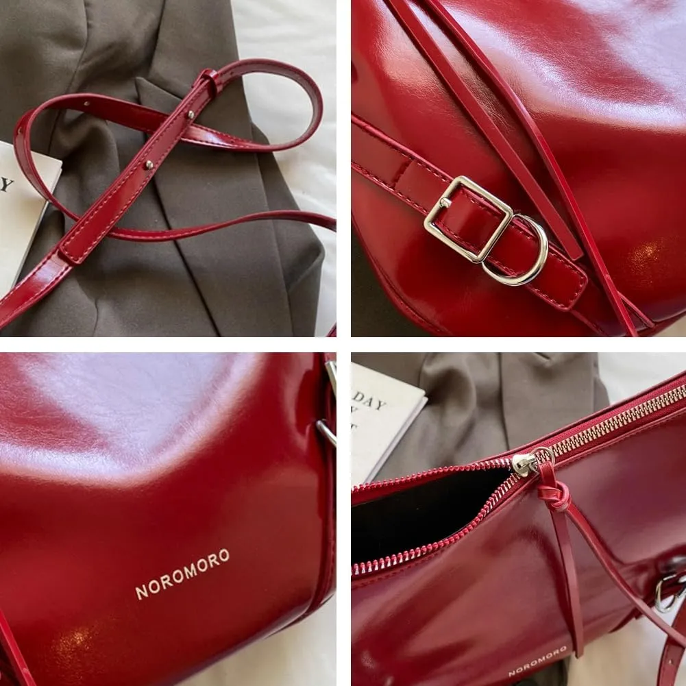 Womens PU Leather Hobo Bag Trendy Shoulder Bag Purse Slouchy Tote Bag Modern Handbag Satchel