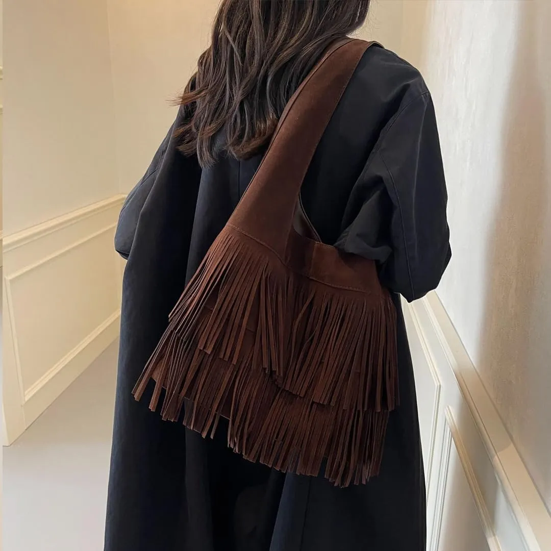 Women's Retro Suede Tote Bag Slouchy Bags Hobo Shoulder Tote Bag Large Suede Shoulder Bag for Travel College Work