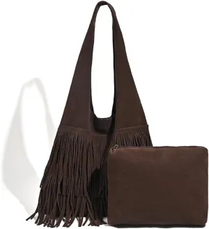 Women's Retro Suede Tote Bag Slouchy Bags Hobo Shoulder Tote Bag Large Suede Shoulder Bag for Travel College Work