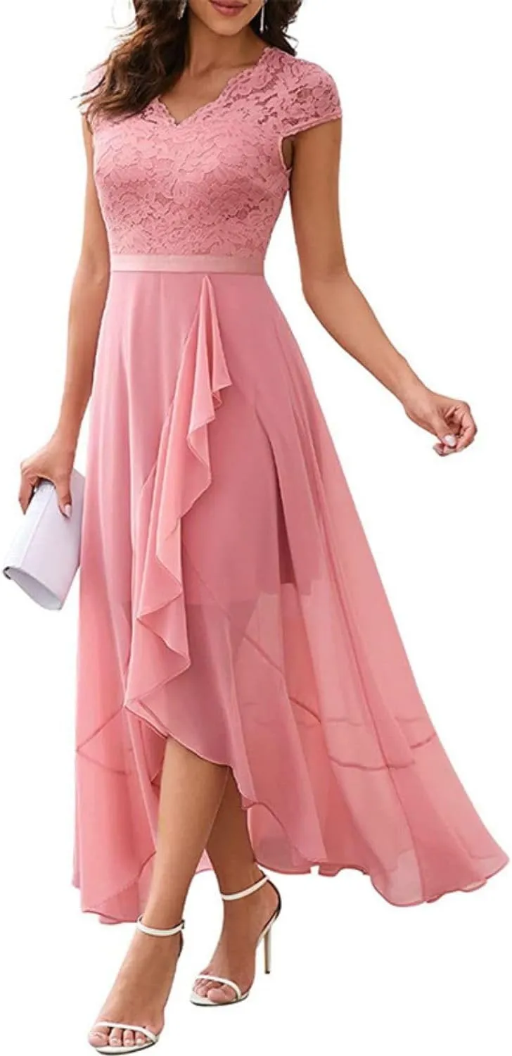 Women's Ruffle Hem Classic Solid Color Mini Dress Swing Boho Style Sundress Lightweight Slim Fitted HOCO Dresses
