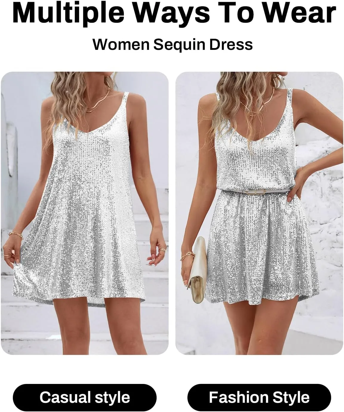 Women's Sequin Dress for Women Sparkly Glitter V Neck Shift Cocktail Disco Outfit Party Club Night Out Mini Dresses