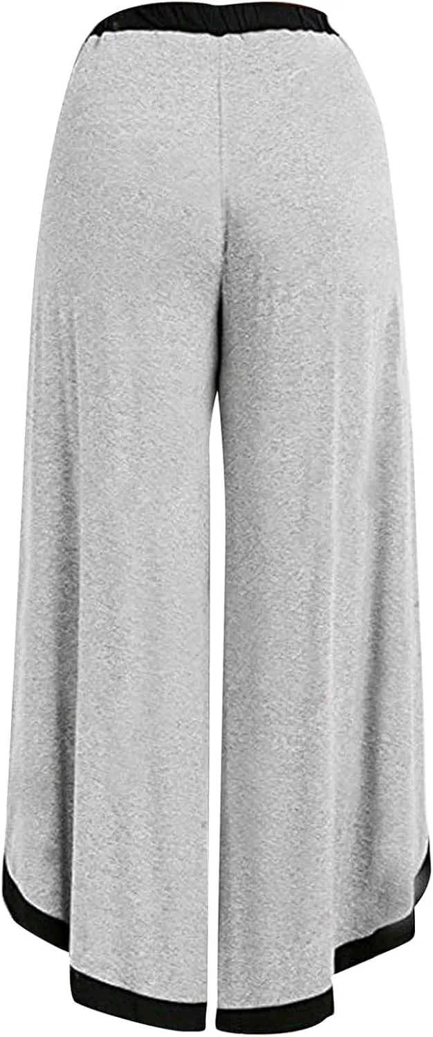 Women's Sexy Sport Wide Leg Pants Floral Print Lace Up Loose High Waist Palazzo Flared Trousers