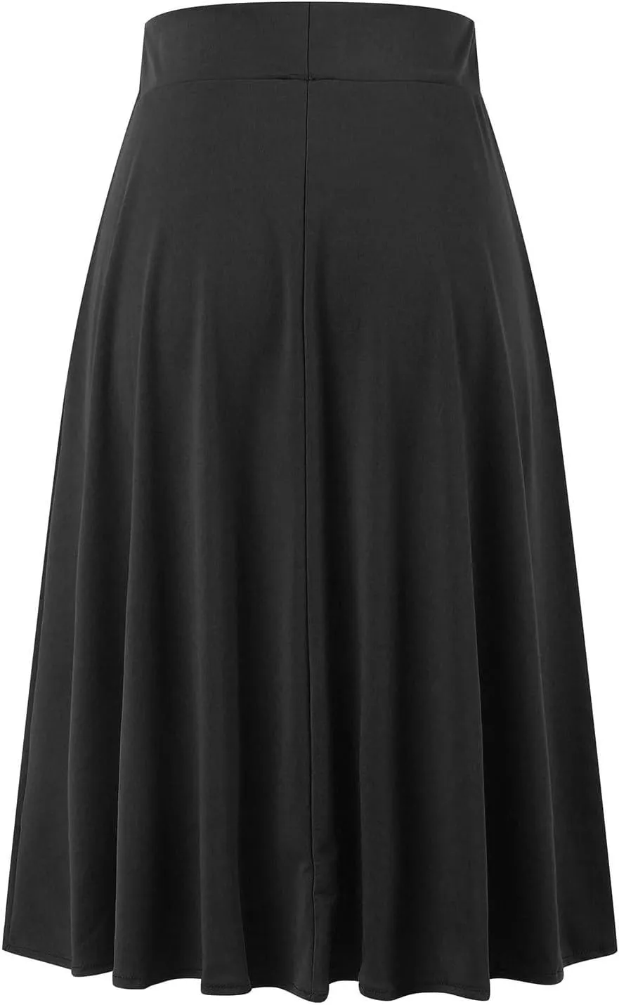 Womens Silk Skirt Vintage Satin Midi Wrap Skirts Elegant High Waisted A-Line Skirt Flare Plain Pleated Cocktail Party Skirt