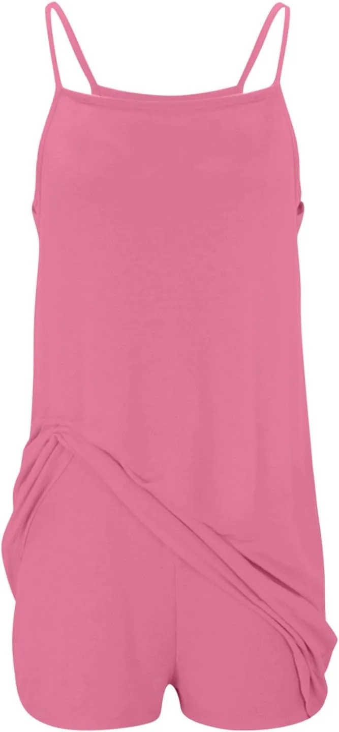 Womens Sleeveless Mini Dress with Built-in Shorts Summer Spaghetti Strap Romper Dresses Workout Sundress with Pockets