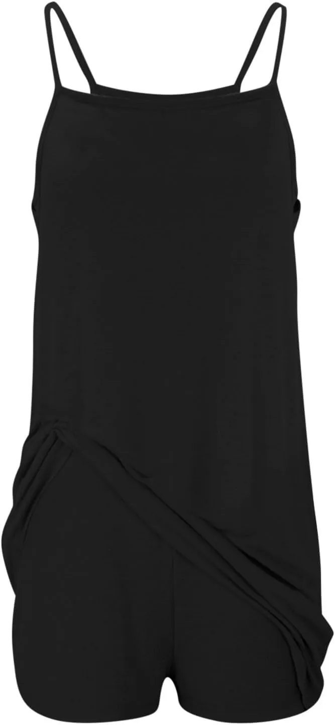Womens Sleeveless Mini Dress with Built-in Shorts Summer Spaghetti Strap Romper Dresses Workout Sundress with Pockets