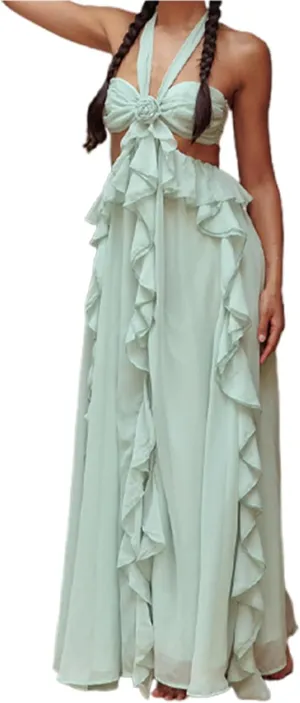 Womens Strapless Cut Out Wedding Dresses Ruffle Bridal Tube Dresses Evening Maxi Dress Bridal Long Gowns