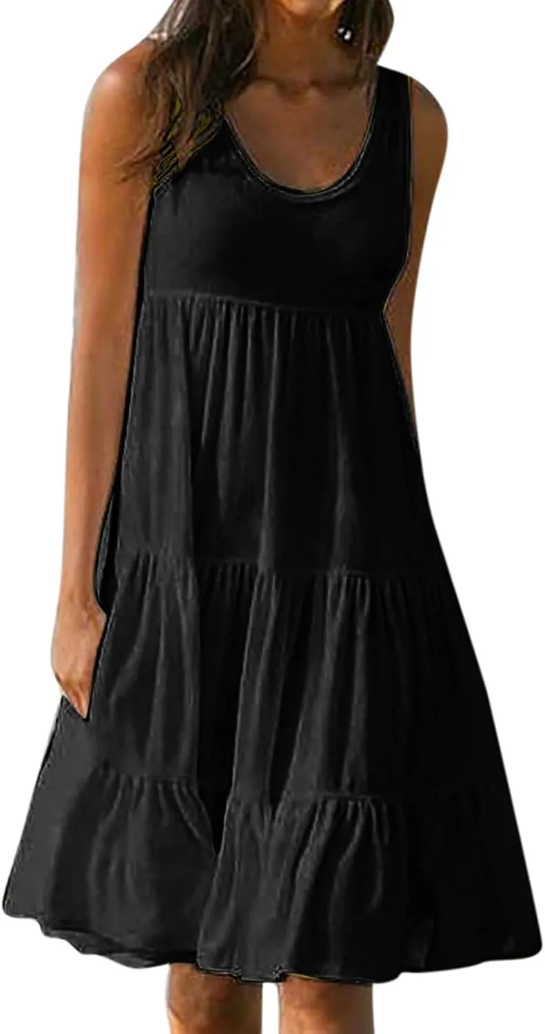 Womens Summer Dresses Casual 2024 Gradient Sleeveless Sundresses Ladies Plus Size Trendy Petite Dresses
