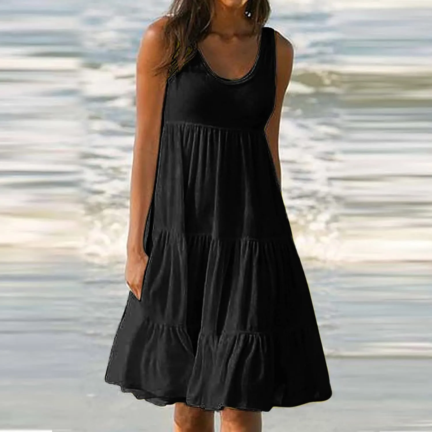 Womens Summer Dresses Casual 2024 Gradient Sleeveless Sundresses Ladies Plus Size Trendy Petite Dresses