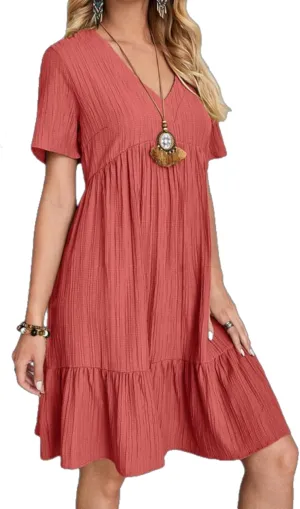 Women's Summer Dresses Casual Midi Swing Short Sleeve V Neck Tiered A Line Flowy Beach Dress Sundress 2024