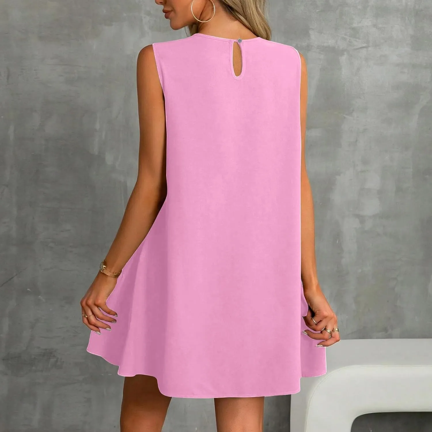 Womens Summer Dresses Casual Sleeveless Mini Dresses Ruffle Hem Crewneck Trendy Work Dress