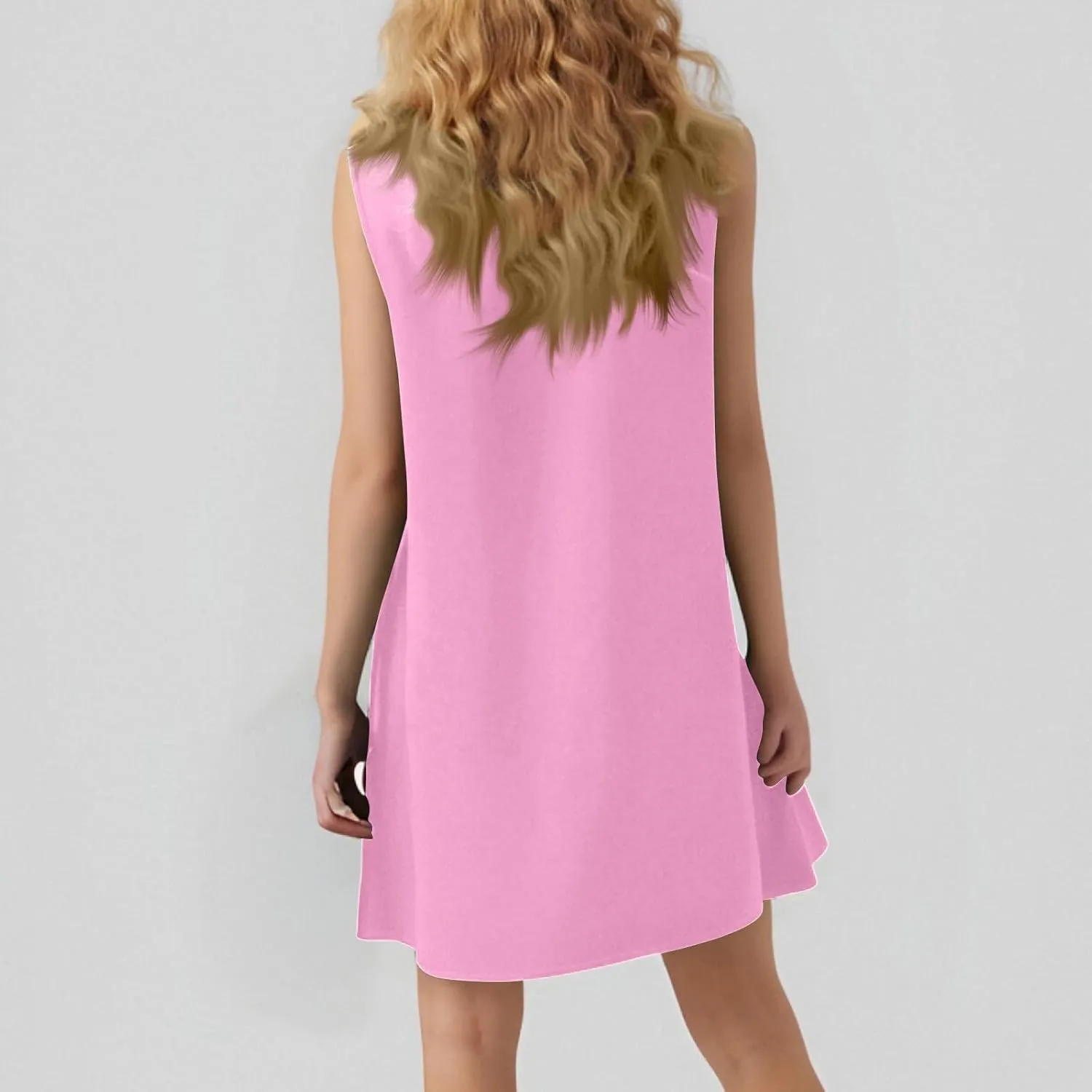 Womens Summer Dresses Casual Sleeveless Mini Dresses Ruffle Hem Crewneck Trendy Work Dress