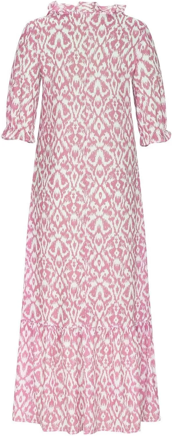 Women's Summer Spring Maxi Dresses V-Neck Short Sleeve Printed Tunic Dress Swing Flowy Long Beach Dress