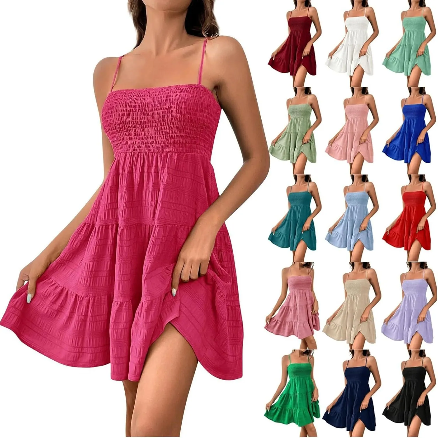Women's Summer Sundresses Casual Trendy Sleeveless Solid Spaghetti Strap Vacation Beach Dress Resort Wear, S-2XL