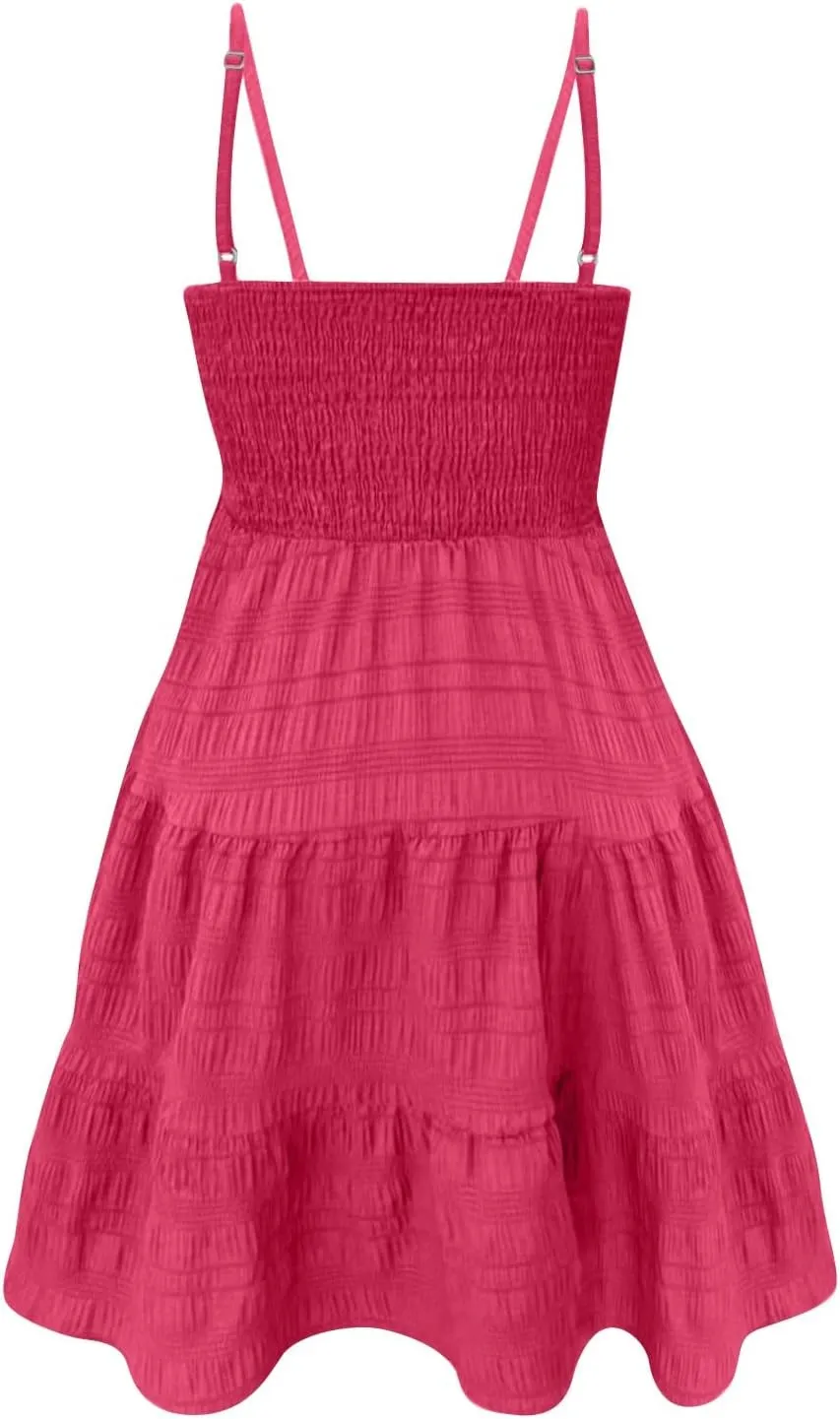 Women's Summer Sundresses Casual Trendy Sleeveless Solid Spaghetti Strap Vacation Beach Dress Resort Wear, S-2XL