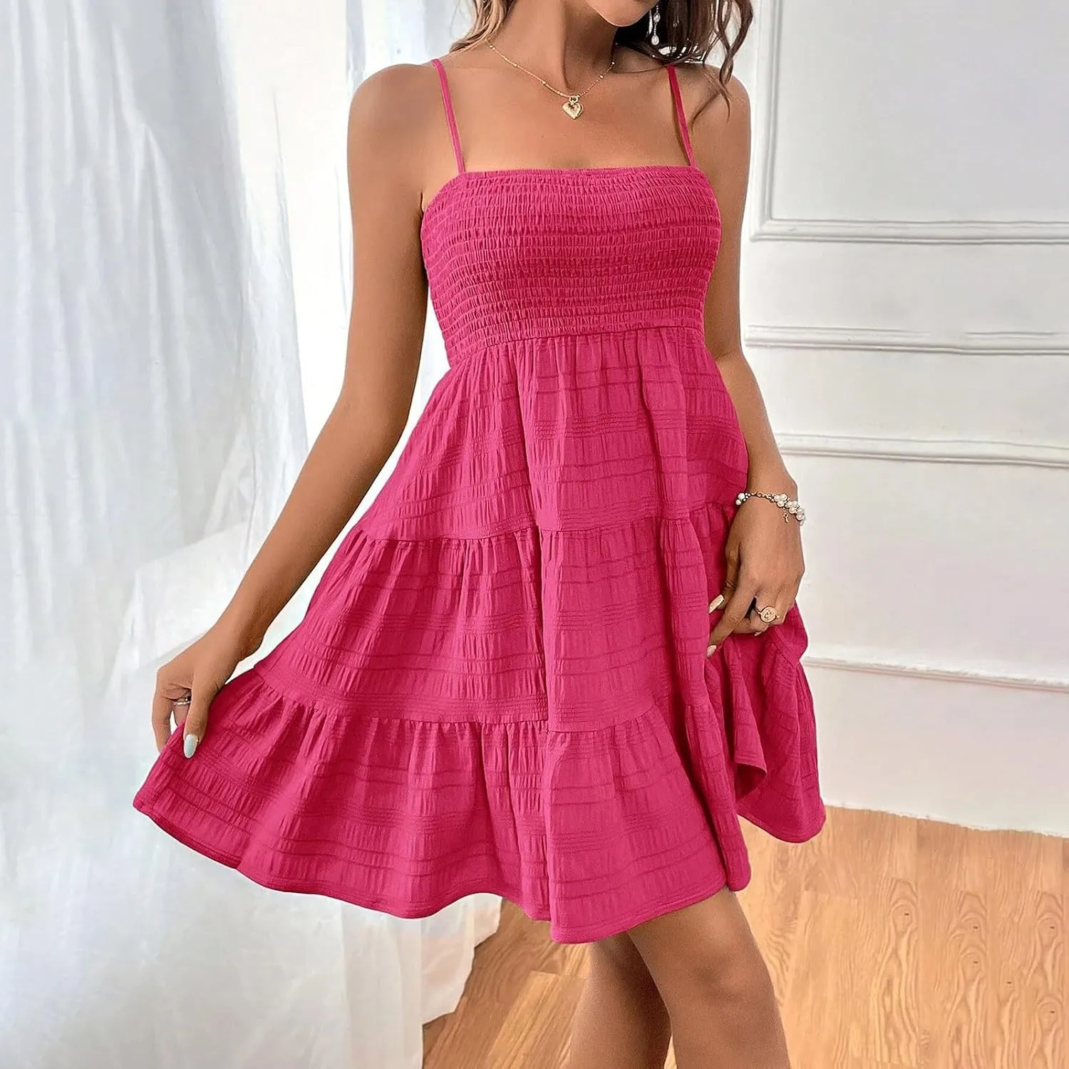 Women's Summer Sundresses Casual Trendy Sleeveless Solid Spaghetti Strap Vacation Beach Dress Resort Wear, S-2XL
