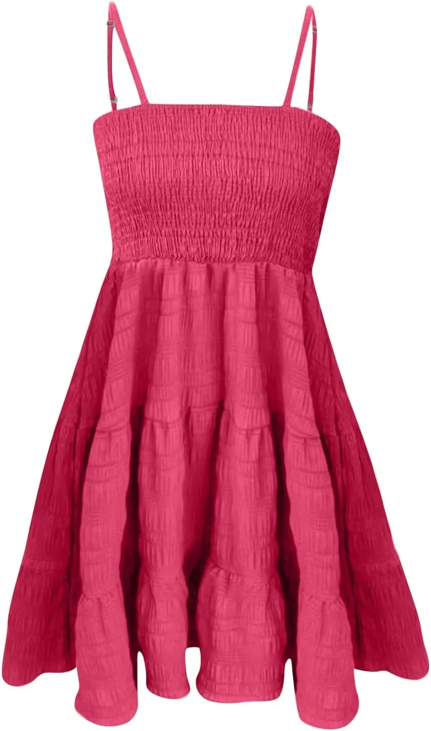 Women's Summer Sundresses Casual Trendy Sleeveless Solid Spaghetti Strap Vacation Beach Dress Resort Wear, S-2XL